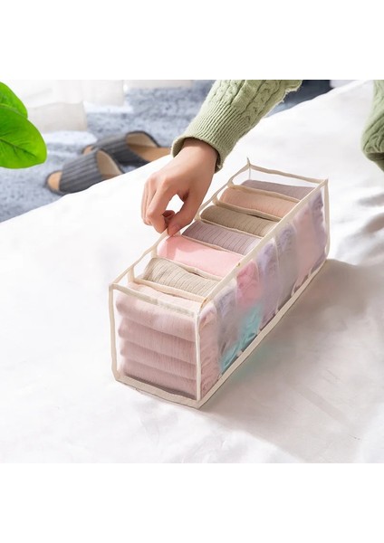 A-Bej 7 Izgara Stili Çorap Için Yurt Klozet Organizatörü Ev Ayrılmış Iç Çamaşırı Saklama Kutusu 7 Izgaralar Kot Sutyen Organizatörü Katlanabilir Çekmece Organizatörü (Yurt Dışından)