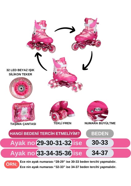 Işıklı Silikon Tekerli Paten Dizlik Dirseklik Setli Kız Erkek Çocuk Pateni Çantalı 2+2 4 Dört Tekerlekli Paten fiyatları