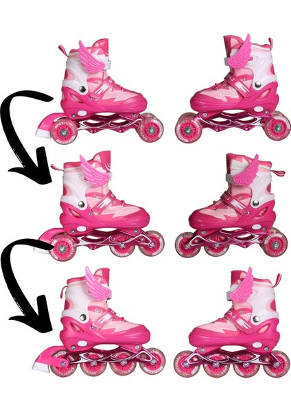 Işıklı Silikon Tekerli Paten Dizlik Dirseklik Setli Kız Erkek Çocuk Pateni Çantalı 2+2 4 Dört Tekerlekli Paten modelleri