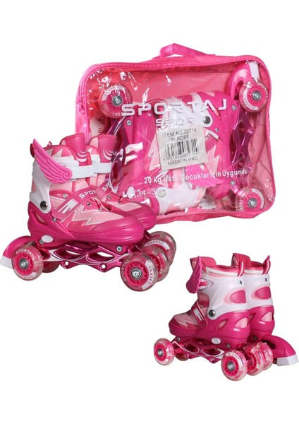 Işıklı Silikon Tekerli Paten Dizlik Dirseklik Setli Kız Erkek Çocuk Pateni Çantalı 2+2 4 Dört Tekerlekli Paten fırsatları