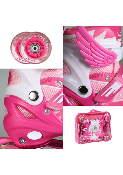 Işıklı Silikon Tekerli Paten Dizlik Dirseklik Setli Kız Erkek Çocuk Pateni Çantalı 2+2 4 Dört Tekerlekli Paten indirimleri
