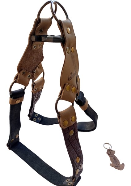 Köpek göğüs tasması hakiki deri siyah vizon kahverengi genişlik:2,5cm göğüs ölçüsü:60-90cm ayarlamalı dog harness GT1-17