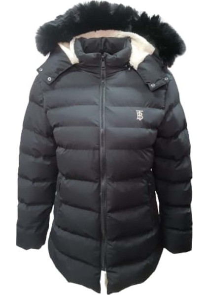 Burberry B01481 Çocuk Kız Şişme Dolum Kapüşonlu Kaban - B01481 - Siyah