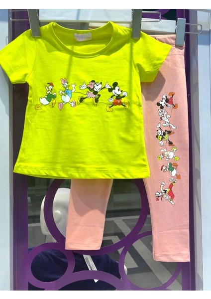 Kız Çocuk Disney Karakterli Taytlı Takım