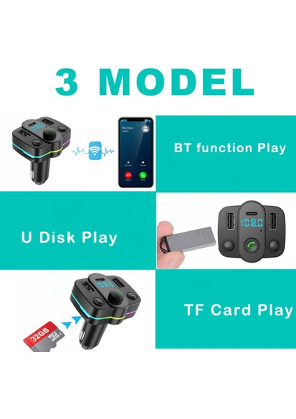 Yk Design FT-603 Araç Fm Transmitter Bluetooth USB Mp3 Sd Kart Pd Typec Şarj