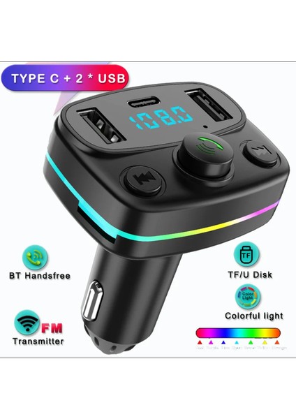 Yk Design FT-603 Araç Fm Transmitter Bluetooth USB Mp3 Sd Kart Pd Typec Şarj