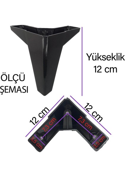 8 Adet Serdivan 12 cm Siyah Lüx Mobilya Kanepe Sehpa Ünite Koltuk Ayağı Baza Ayak