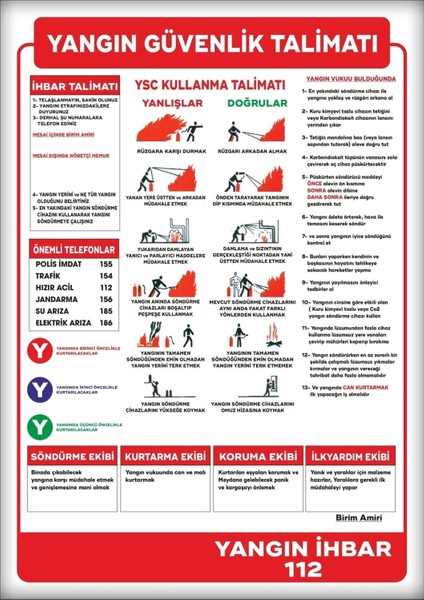Uyarı ve Yönlendirme Levhaları " Yangın Güvenlik Talimatı" 25X35CM Dekota Levha