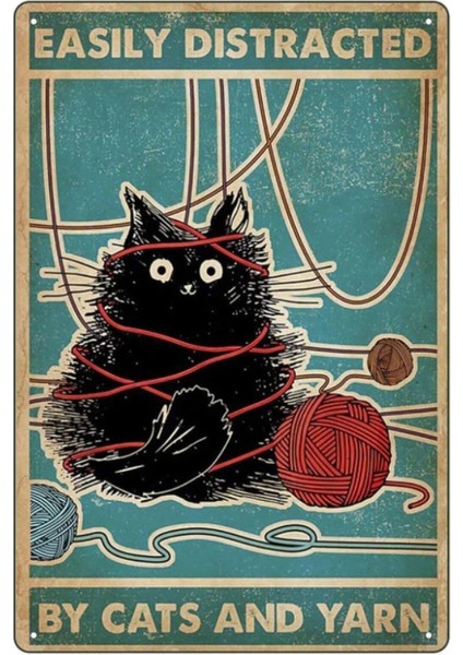 Ahşap Vintage Tablo " By Cat Sand Yarn " Ahşap Mdf 25X35CM