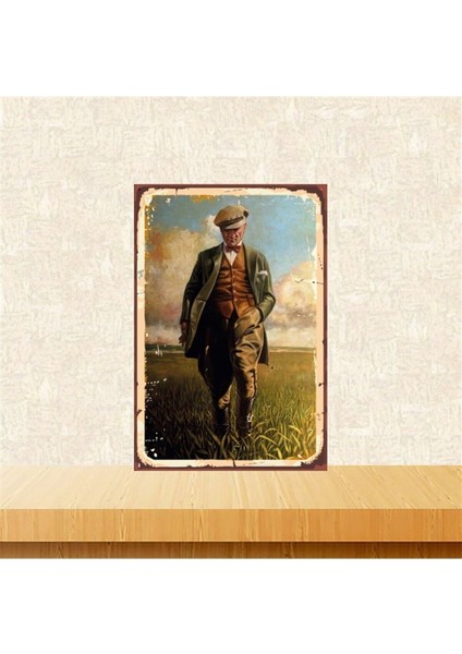 Ahşap Vintage Tablo " Mustafa Kemal Atatürk" Ahşap Mdf 25X35CM