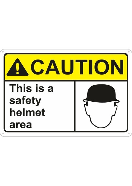 Uyarı Yönlendirme Levhaları " Caution This Is A Safety Helmet Area " 21X29,7 cm Metal Levha