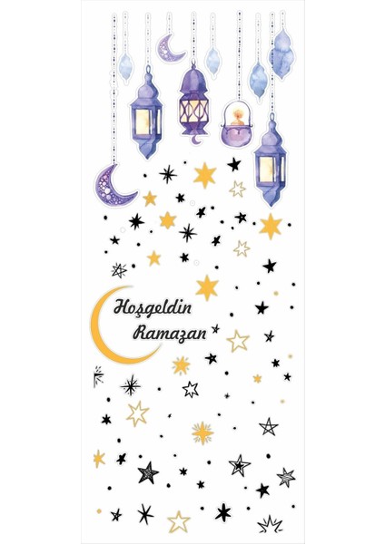 Hoşgeldin Ramazan Renkli Fener Sarkıt Cam Duvar Dekorasyon Sticker Seti