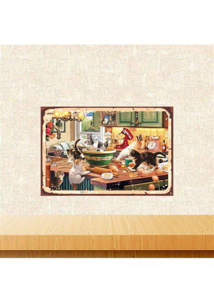 Ahşap Vintage Tablo " Aşçı Kediler " Ahşap Mdf 25X35CM