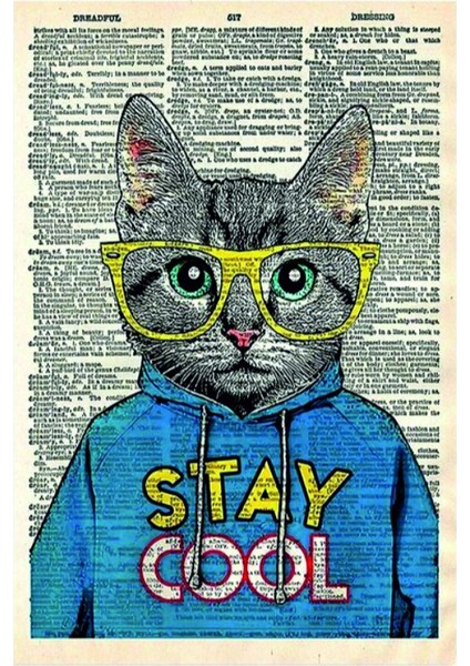 Ahşap Vintage Tablo " Stay Cool Cat " Ahşap Mdf 25X35CM