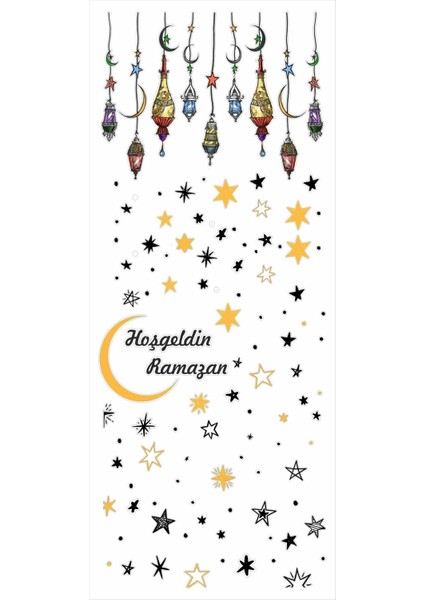 Hoşgeldin Ramazan Renkli Fener Sarkıt Cam Duvar Dekorasyon Sticker Seti