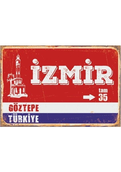 Ahşap Vintage Tablo " Izmir Göztepe Tam 35 " Ahşap Mdf 25X35 cm