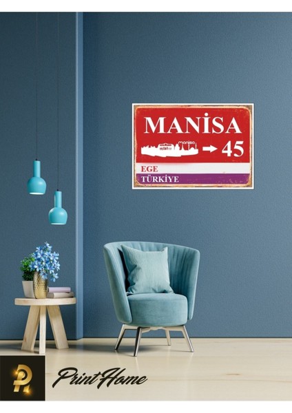 Ahşap Vintage Poster " 45 Manisa Retro Mdf Poster" 24X34 cm