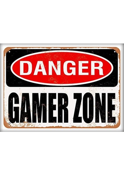 Retro Ahşap Levha " Danger Gamer Zone" 25X35CM Mdf