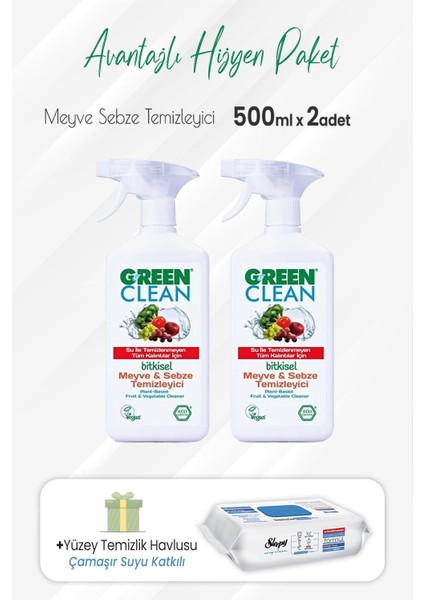 Meyve Sebze Temizleyici 500 ml x 2 Adet Çamaşır Sulu Temizlik Havlusu