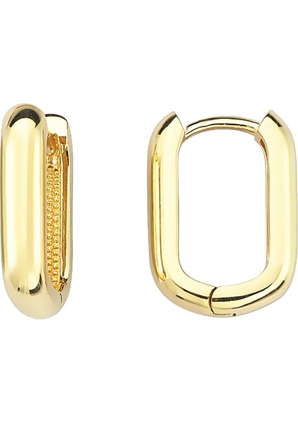 Altın Dikey Halka Oval Küpe