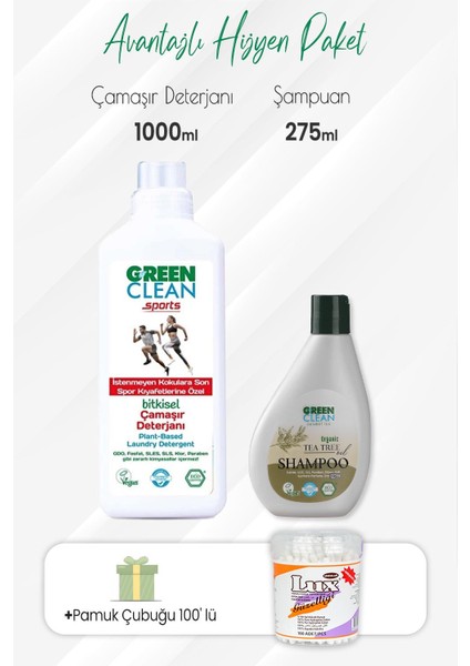 Green Clean Sports Çamaşır Deterjanı,şampuan Tea Tree 275 ml ve Pamuk Çubuğu