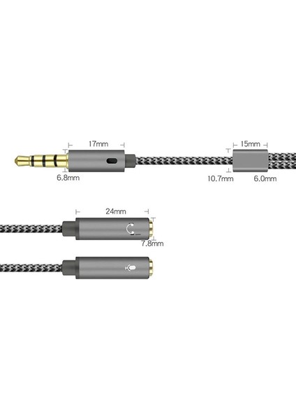 3,5mm Kulaklık Mikrofon Birleştirici Splitter  1 Erkek 2 Dişi