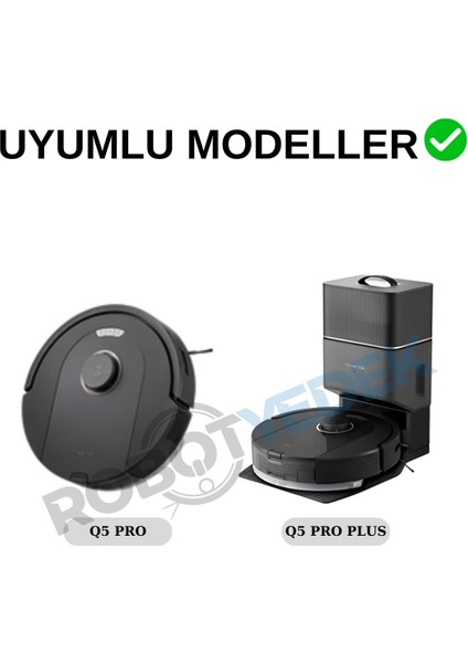 Roborock Q5 Pro, Q5 Pro Plus Siyah Uyumlu Yedek Fırça Hepa Filtre Seti-6 Parça