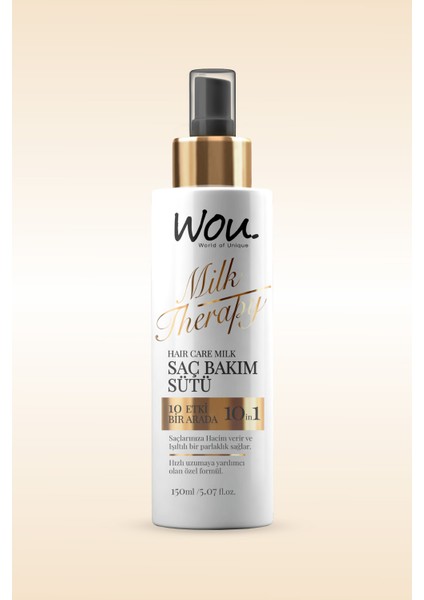 World Of Unique Saç Bakım Sütü, Doğal Bitki Özlü 10 Etkili Saç Besleyici Keratin Sütü 150ml Woukeratinmilk