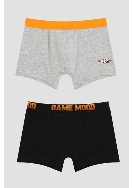 Erkek Çocuk Slogan Baskılı 2li Boxer