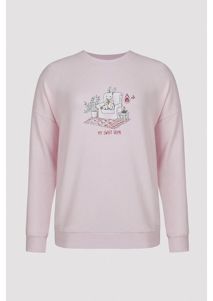 Sweet Home Soft Sweatshirt Pembe Pijama Üstü