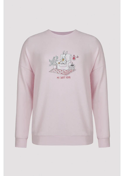 Sweet Home Soft Sweatshirt Pembe Pijama Üstü