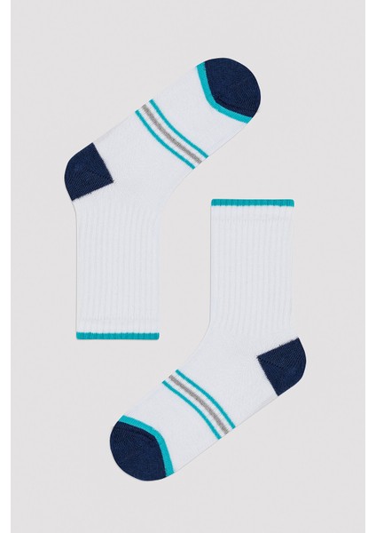 Erkek Çocuk Renkli Çizgili Beyaz 4lü Tenis Soket Çorap fiyatları