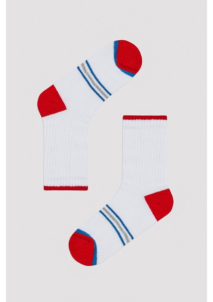Erkek Çocuk Renkli Çizgili Beyaz 4lü Tenis Soket Çorap modelleri