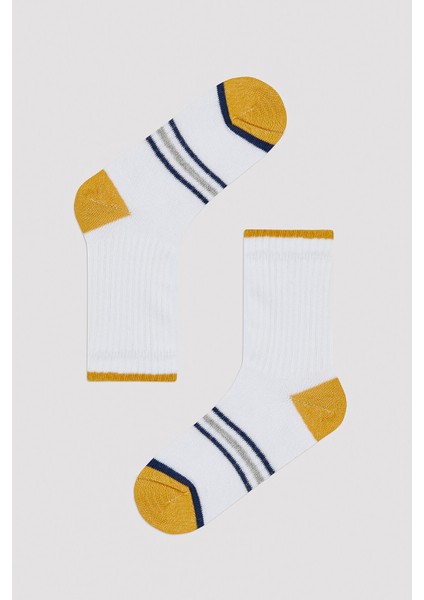 Erkek Çocuk Renkli Çizgili Beyaz 4lü Tenis Soket Çorap fırsatları