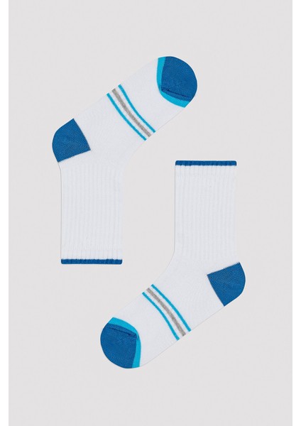 Erkek Çocuk Renkli Çizgili Beyaz 4lü Tenis Soket Çorap indirimleri