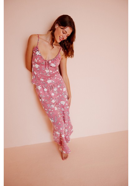 Floral Atlet Pembe Pijama Üstü