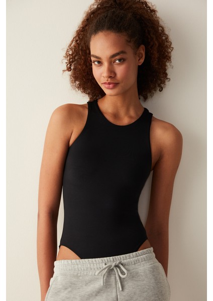 Siyah Halter Yaka Kolsuz Bodysuit modelleri