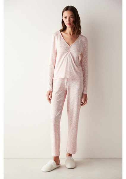 Joise Pembe Desenli Tişört Pijama Üstü