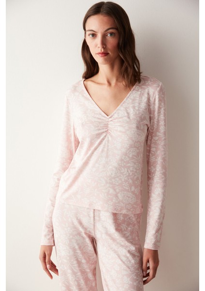 Joise Pembe Desenli Tişört Pijama Üstü