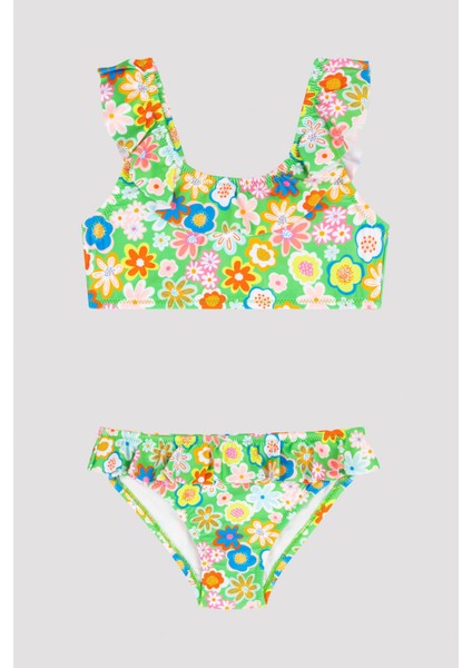 Kız Çocuk Çiçek Desenli Halter Bikini Takımı