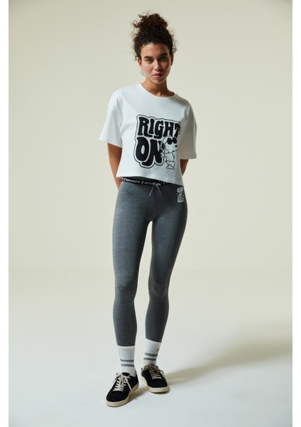 Gri Snoopy Desenli Dar Paça Tayt