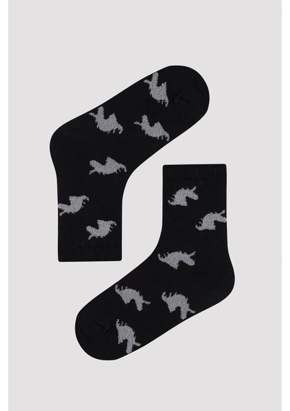 Kız Çocuk Parıltı Detaylı Dark Unicorn 3 lü Soket Çorap modelleri