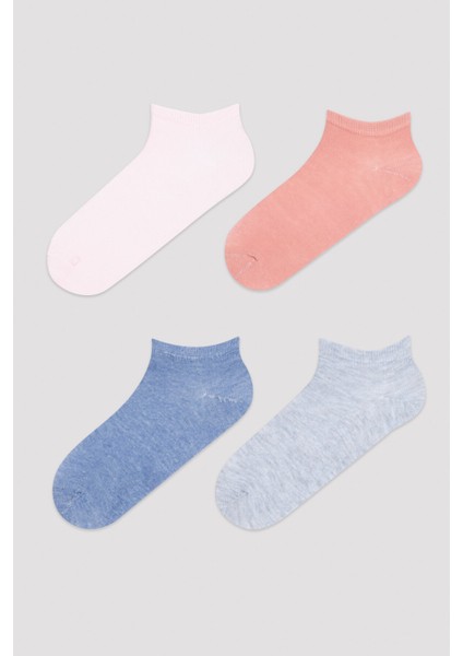 Pembe - Çok Renkli Basic 4lü Patik Çorap