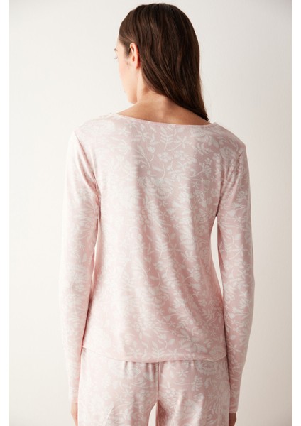 Joise Pembe Desenli Tişört Pijama Üstü