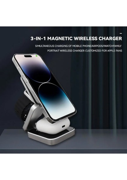 Magsafe Uyumlu 3in1 Kablosuz Şarj Cihazı iPhone Uyumlu Watch Uyumlu Masaüstü Portatif Katlanabilir Taşınabilir Cep Boyutu Şarj Aleti Airpod Uyumlu PB11 indirimleri