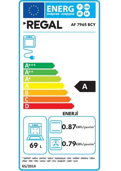 AF 7965 BCY A Enerji Sınıfı Elektroturbo  Ankastre Fırın