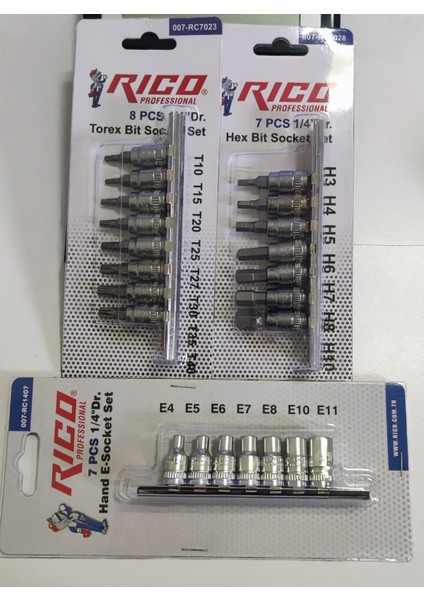 1/4 72 Diş Cırcır Kolu Rico 1/4 Lokmalı Torx - Allen - E Diş Iç Torx Lokma Takımı Seti 23 Parça