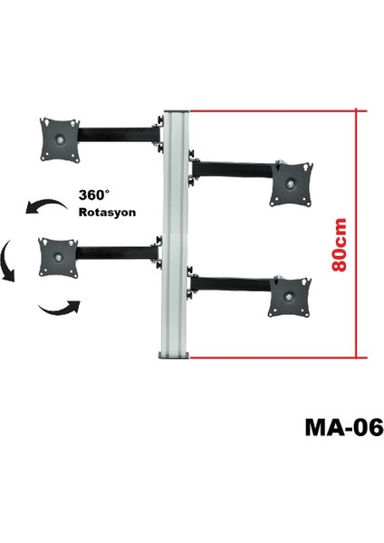 Ma-06 Masa Üstü Dörtlü Monitör Askı Aparatı17"-27