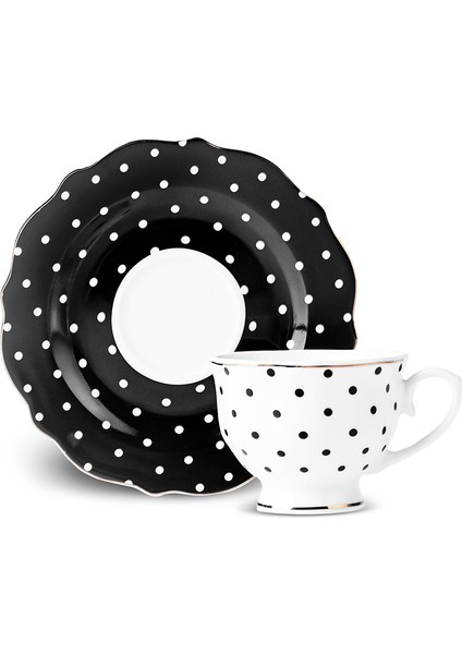 New Romantic Puantiyeli Kahve Fincanı 90 ml Siyah