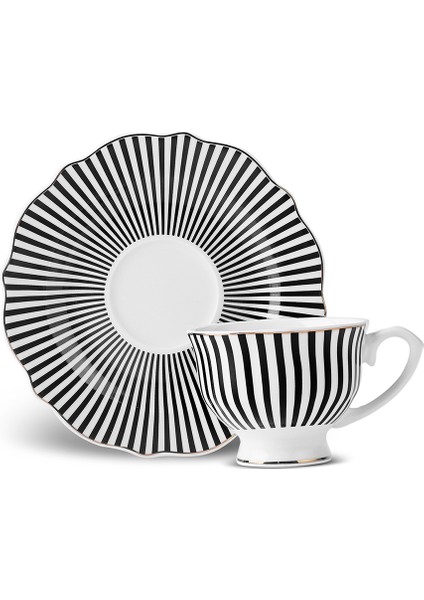 New Romantic Ince Çizgili Kahve Fincanı 90 ml Siyah